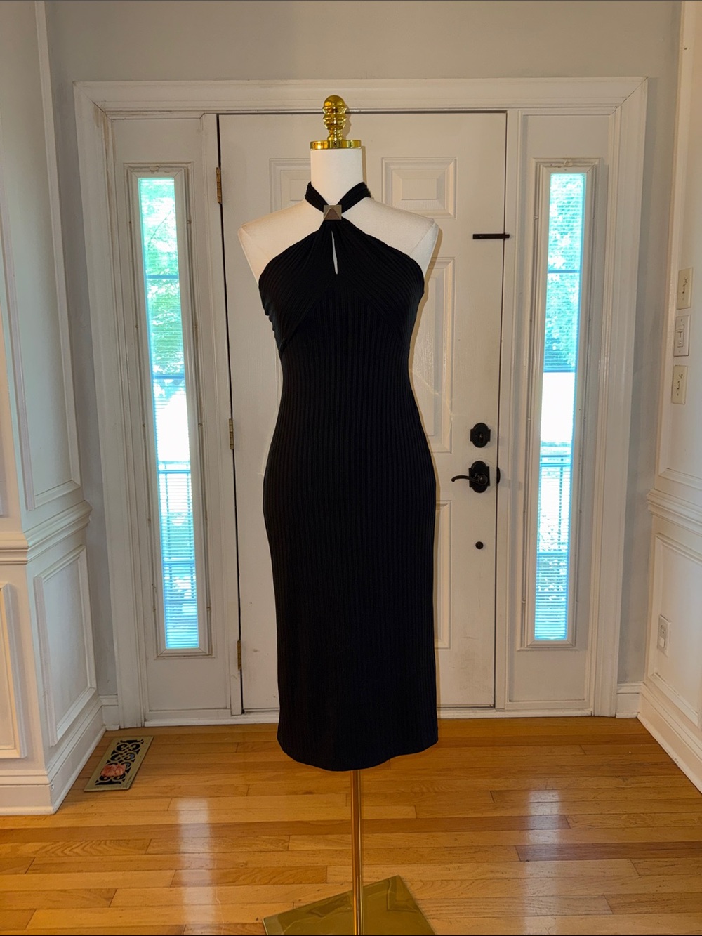 DKNY Black Ribbed Midi Dress